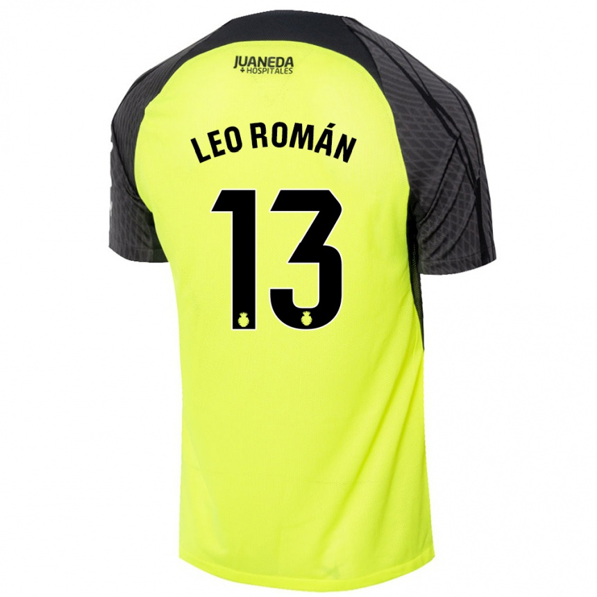 Niño Fútbol Camiseta Leo Román #13 Verde Fluorescente Negro 2ª Equipación 2024/25 Argentina