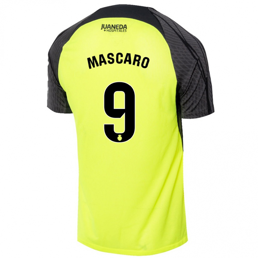 Niño Fútbol Camiseta Pau Mascaró #9 Verde Fluorescente Negro 2ª Equipación 2024/25 Argentina