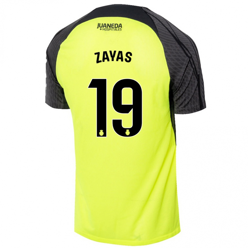 Niño Fútbol Camiseta Yosmel Zayas #19 Verde Fluorescente Negro 2ª Equipación 2024/25 Argentina