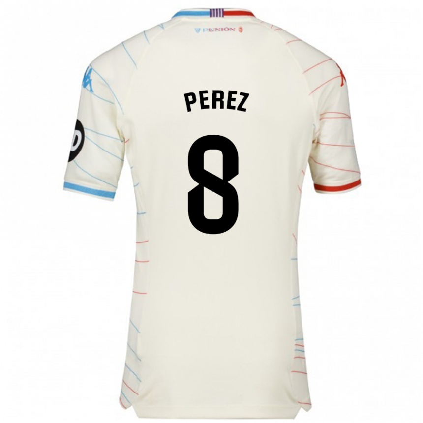 Niño Fútbol Camiseta Kike Pérez #8 Blanco Rojo Azul 2ª Equipación 2024/25 Argentina