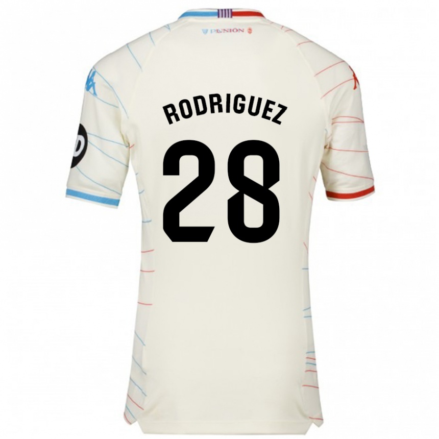 Niño Fútbol Camiseta Yago Rodríguez #28 Blanco Rojo Azul 2ª Equipación 2024/25 Argentina