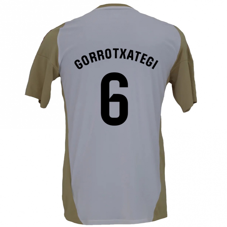 Niño Fútbol Camiseta Jon Gorrotxategi #6 Marrón Blanco 2ª Equipación 2024/25 Argentina