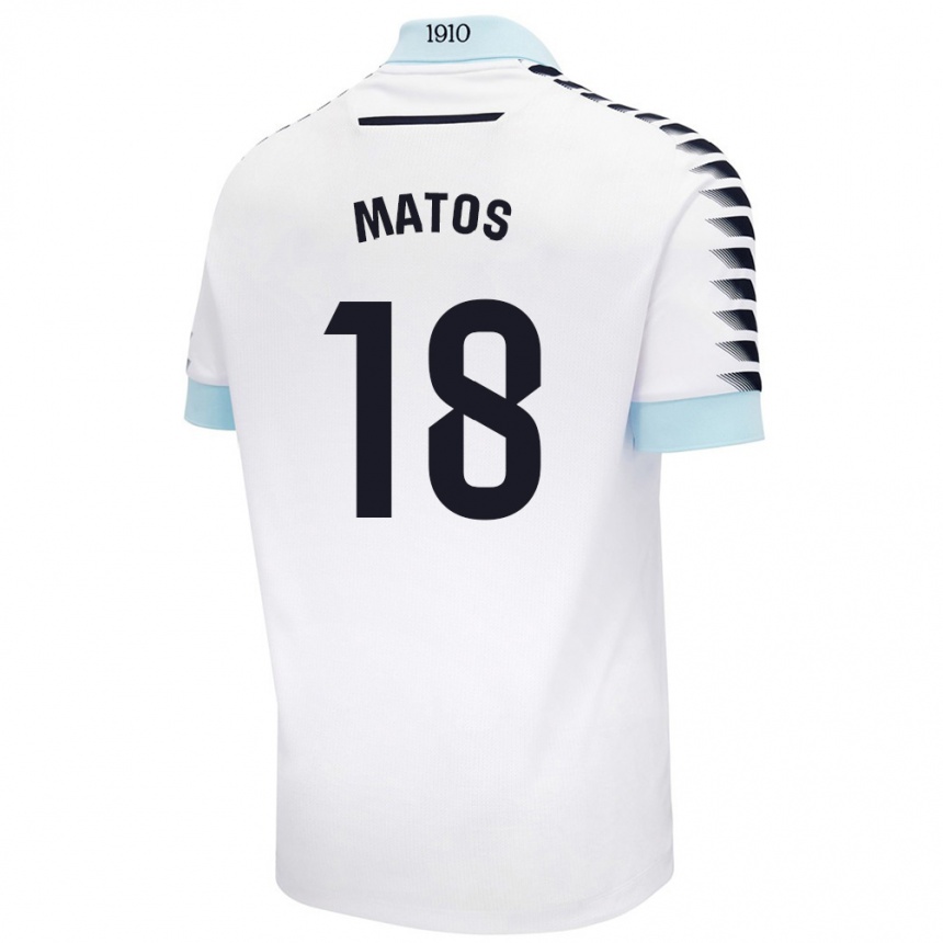 Niño Fútbol Camiseta José Matos #18 Blanco Azul 2ª Equipación 2024/25 Argentina