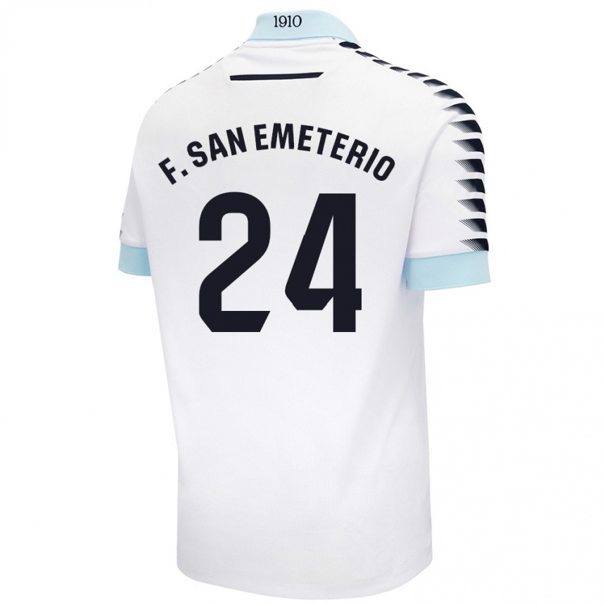 Niño Fútbol Camiseta Fede San Emeterio #24 Blanco Azul 2ª Equipación 2024/25 Argentina