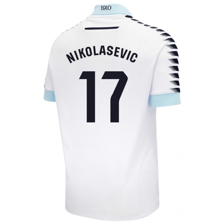 Niño Fútbol Camiseta Mirko Nikolasevic #17 Blanco Azul 2ª Equipación 2024/25 Argentina