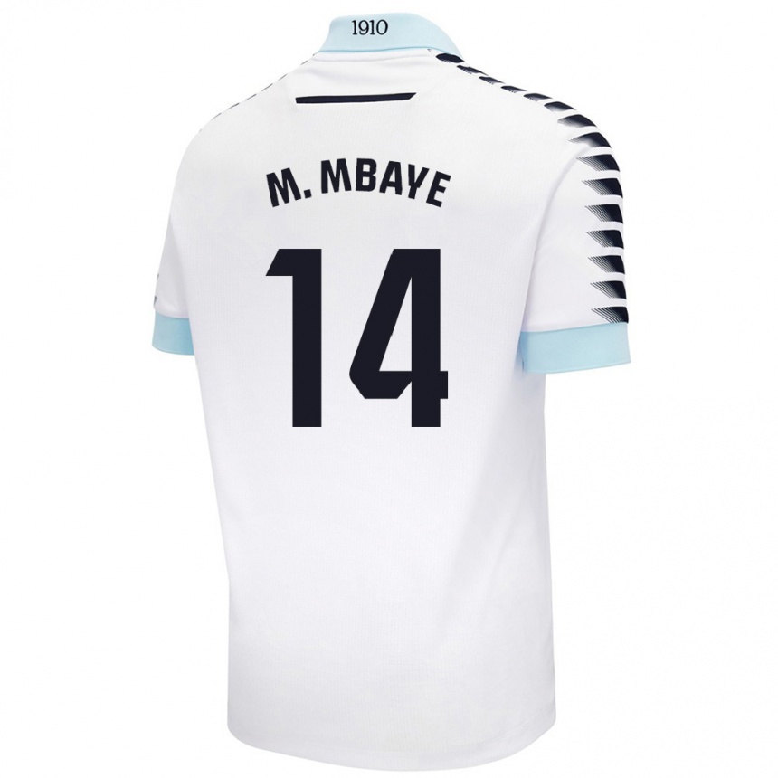 Niño Fútbol Camiseta Momo Mbaye #14 Blanco Azul 2ª Equipación 2024/25 Argentina