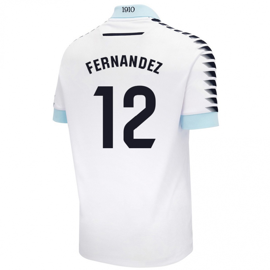 Niño Fútbol Camiseta Sandra Fernández León #12 Blanco Azul 2ª Equipación 2024/25 Argentina