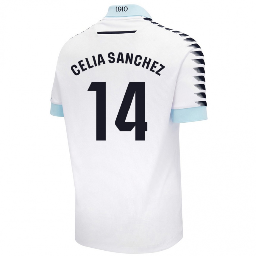 Niño Fútbol Camiseta Celia Sánchez García #14 Blanco Azul 2ª Equipación 2024/25 Argentina