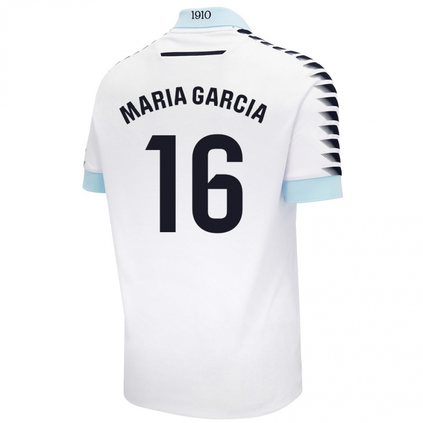 Niño Fútbol Camiseta Maria García Fernández #16 Blanco Azul 2ª Equipación 2024/25 Argentina