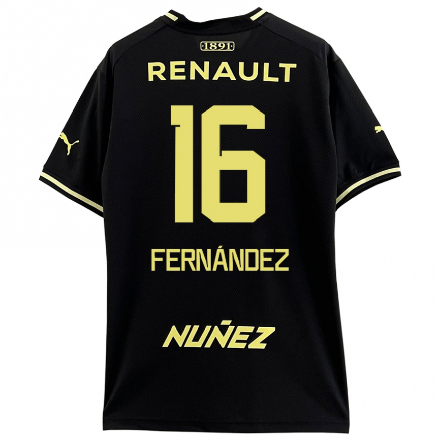 Niño Fútbol Camiseta Adrián Fernández #16 Negro Amarillo 2ª Equipación 2024/25 Argentina