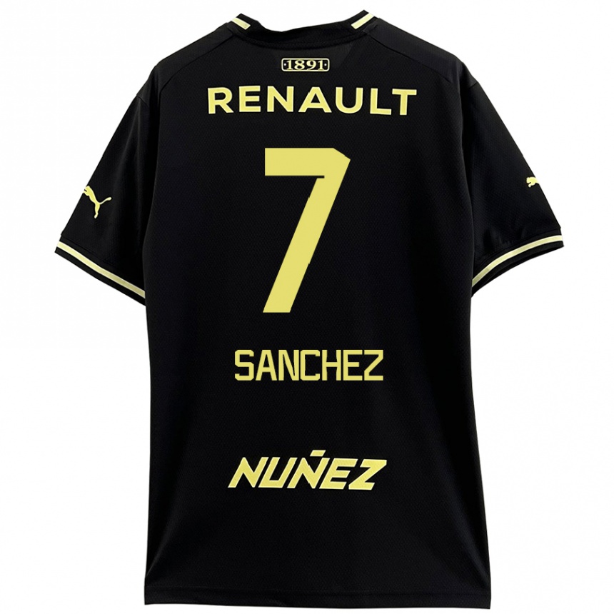 Niño Fútbol Camiseta Carlos Sánchez #7 Negro Amarillo 2ª Equipación 2024/25 Argentina