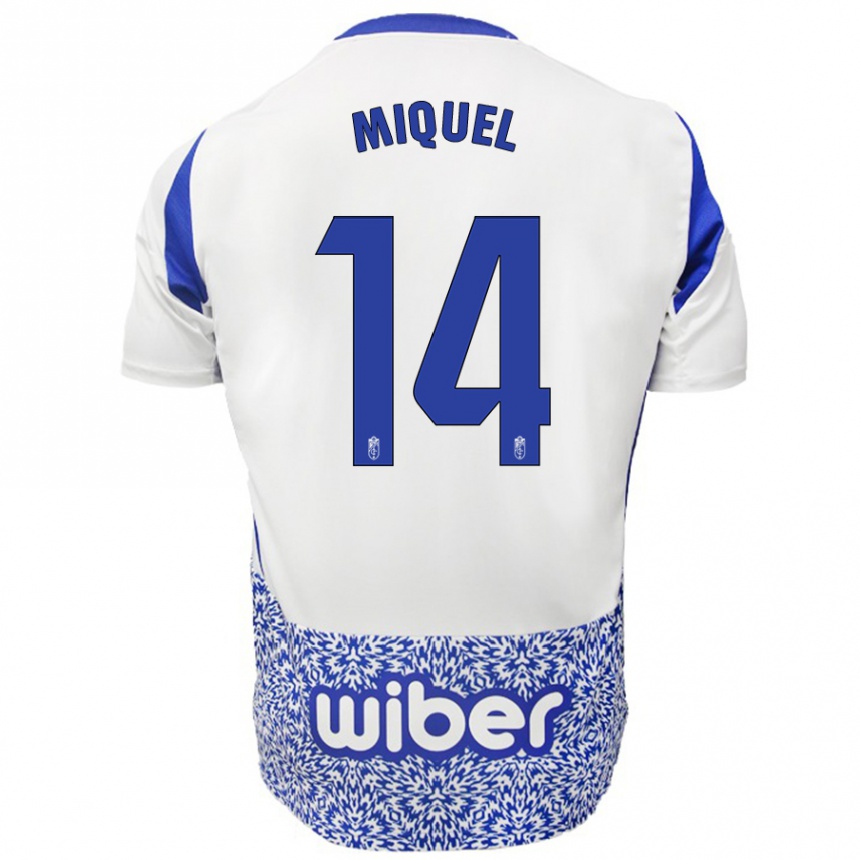 Niño Fútbol Camiseta Ignasi Miquel #14 Blanco Azul 2ª Equipación 2024/25 Argentina