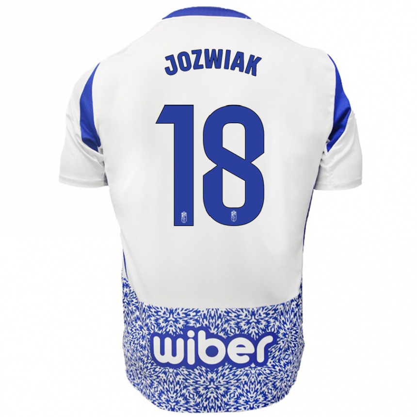 Niño Fútbol Camiseta Kamil Józwiak #18 Blanco Azul 2ª Equipación 2024/25 Argentina