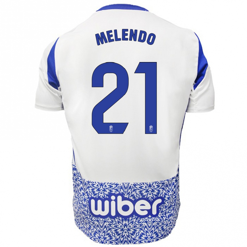 Niño Fútbol Camiseta Óscar Melendo #21 Blanco Azul 2ª Equipación 2024/25 Argentina