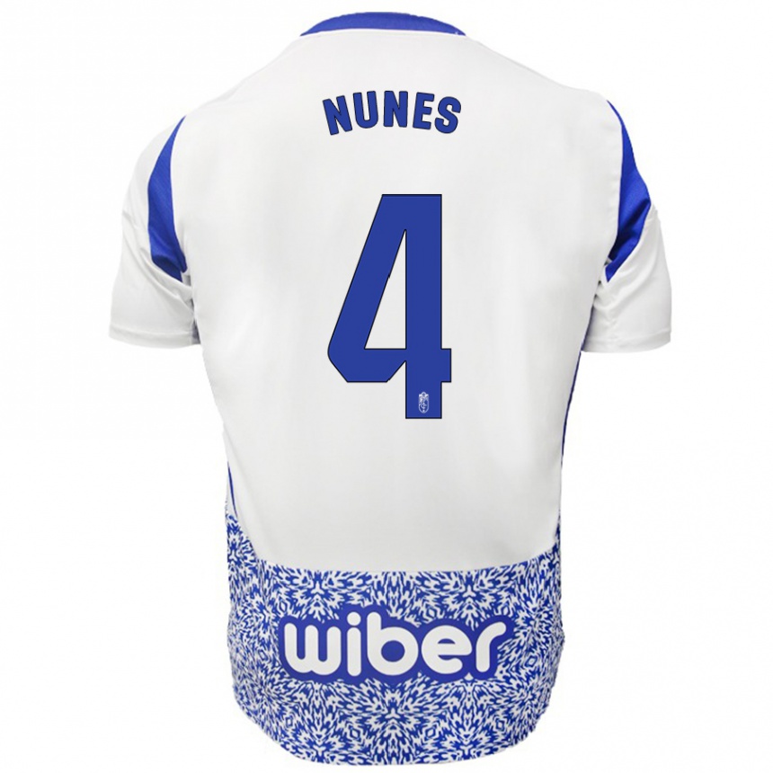 Niño Fútbol Camiseta David Nunes #4 Blanco Azul 2ª Equipación 2024/25 Argentina