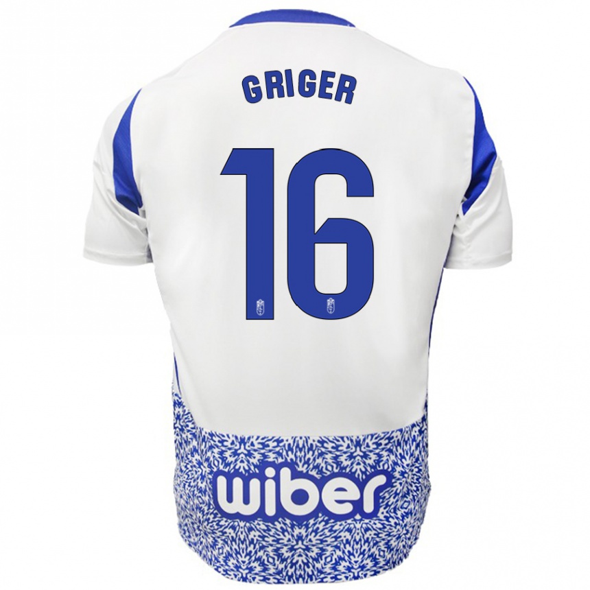 Niño Fútbol Camiseta Adam Griger #16 Blanco Azul 2ª Equipación 2024/25 Argentina