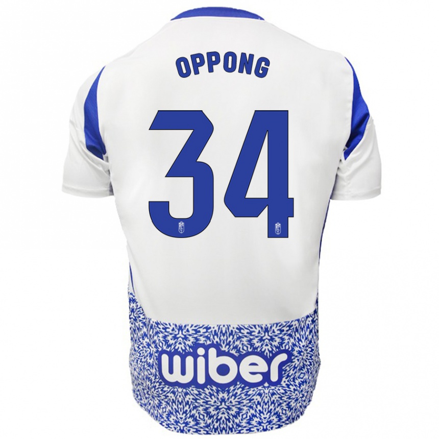 Niño Fútbol Camiseta Oscar Naasei Oppong #34 Blanco Azul 2ª Equipación 2024/25 Argentina