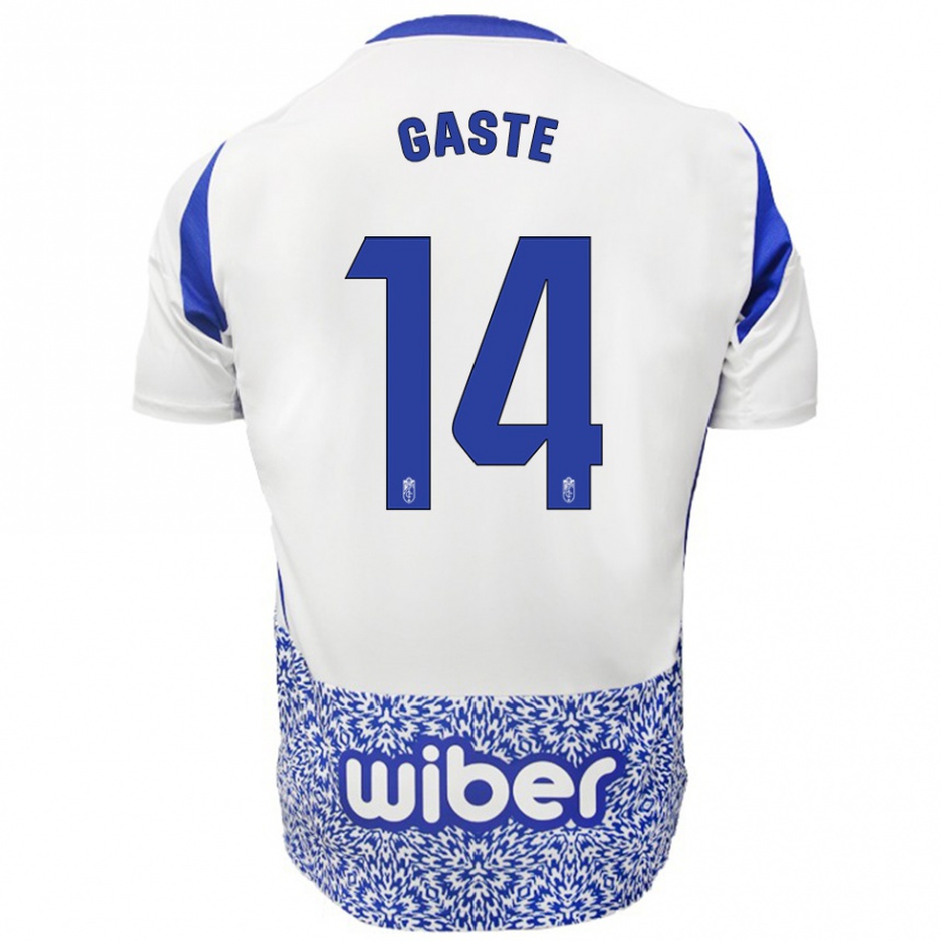 Niño Fútbol Camiseta Gaste #14 Blanco Azul 2ª Equipación 2024/25 Argentina