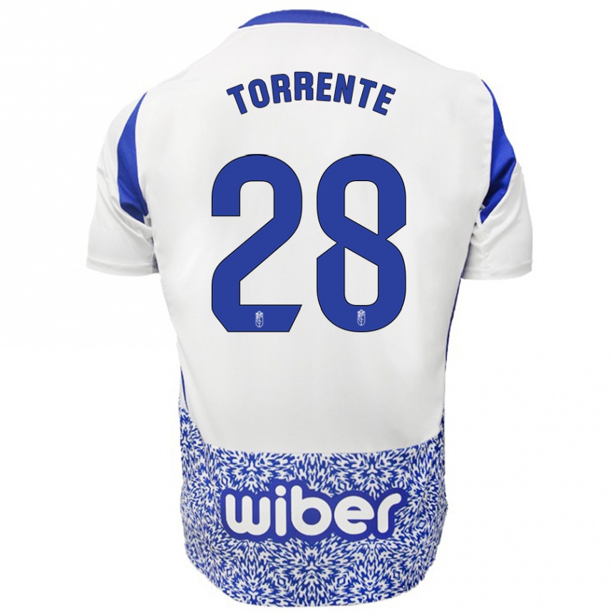 Niño Fútbol Camiseta Raúl Torrente #28 Blanco Azul 2ª Equipación 2024/25 Argentina