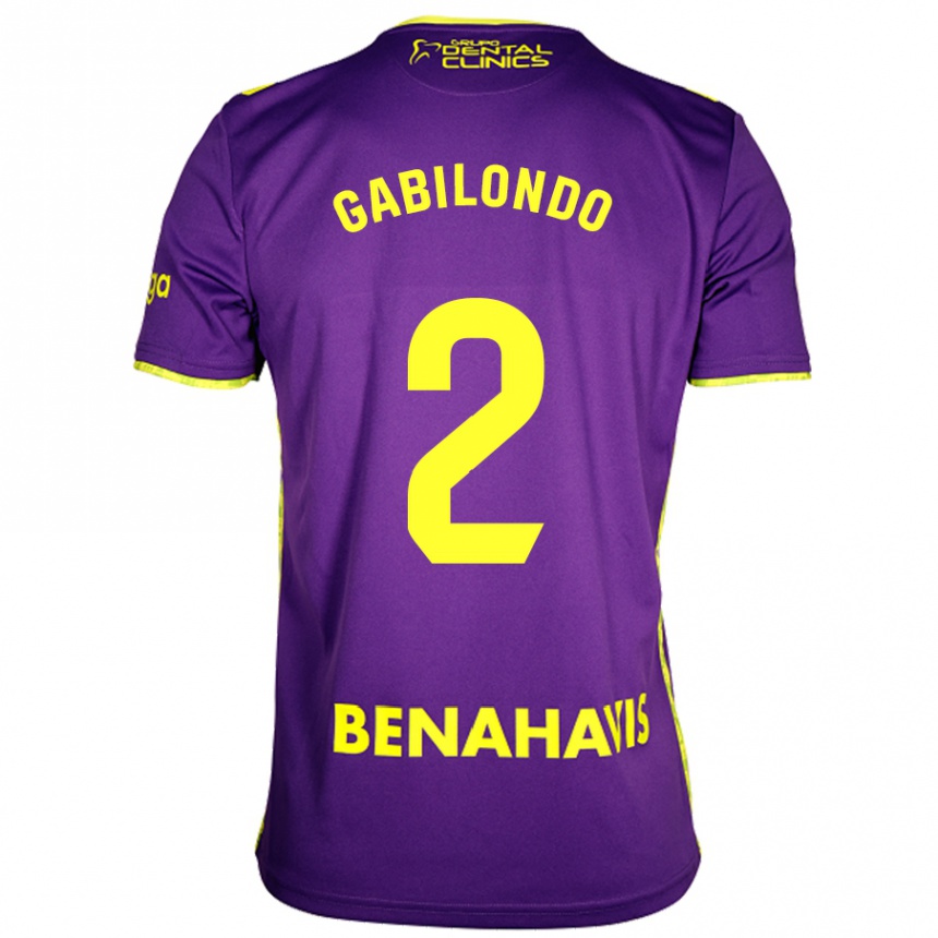 Niño Fútbol Camiseta Jokin Gabilondo #2 Púrpura Amarillo 2ª Equipación 2024/25 Argentina