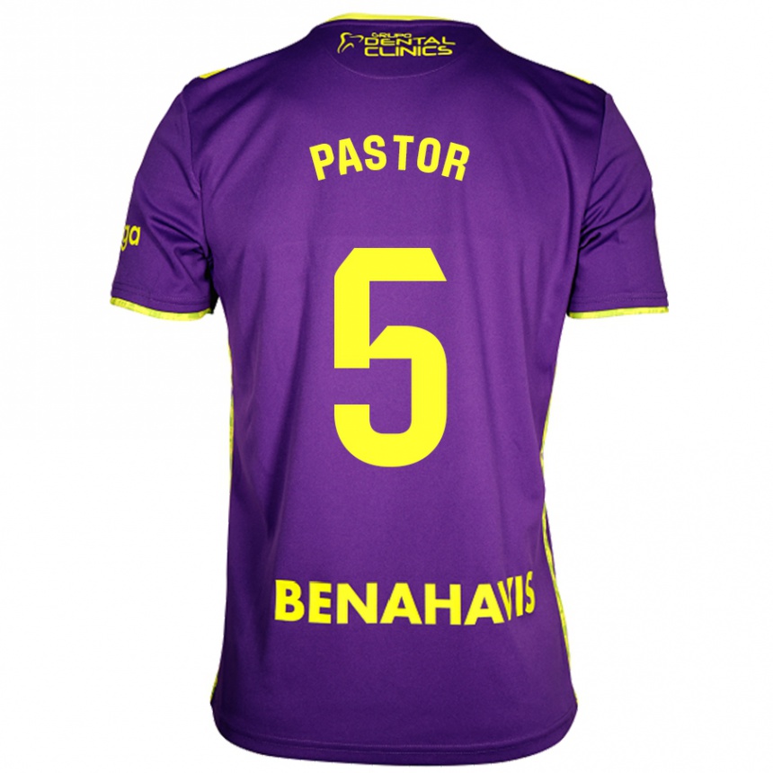 Niño Fútbol Camiseta Álex Pastor #5 Púrpura Amarillo 2ª Equipación 2024/25 Argentina