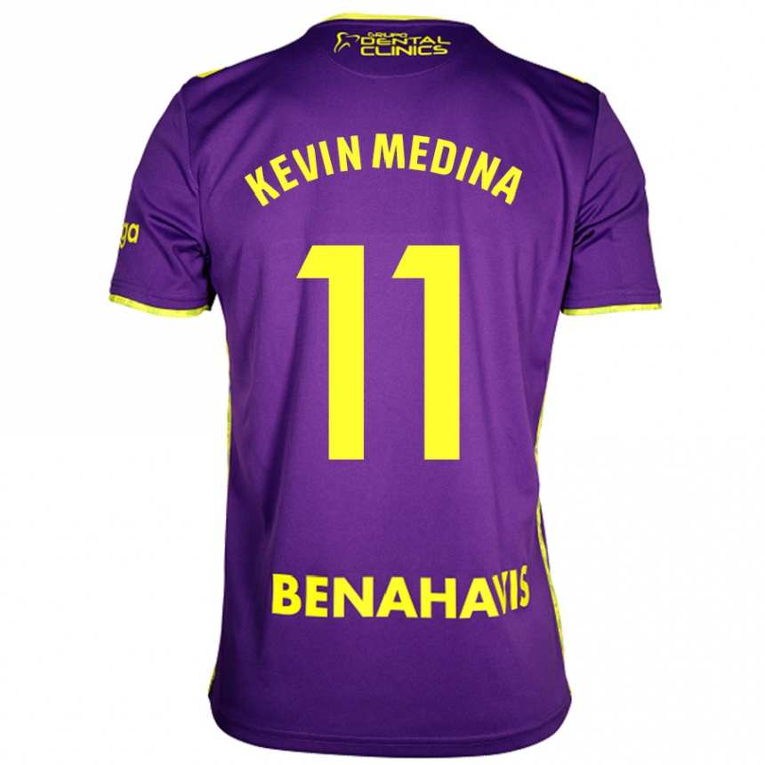 Niño Fútbol Camiseta Kevin Medina #11 Púrpura Amarillo 2ª Equipación 2024/25 Argentina