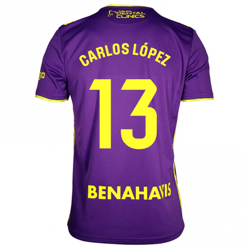 Niño Fútbol Camiseta Carlos López #13 Púrpura Amarillo 2ª Equipación 2024/25 Argentina