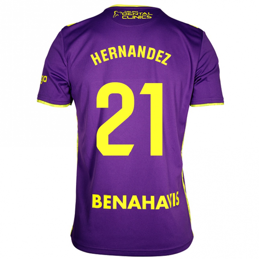 Niño Fútbol Camiseta Juan Hernández #21 Púrpura Amarillo 2ª Equipación 2024/25 Argentina