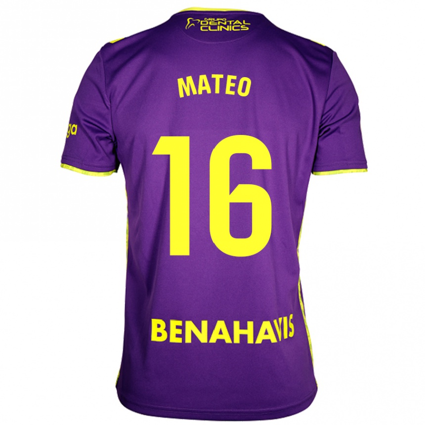 Niño Fútbol Camiseta Ángel Mateo #16 Púrpura Amarillo 2ª Equipación 2024/25 Argentina