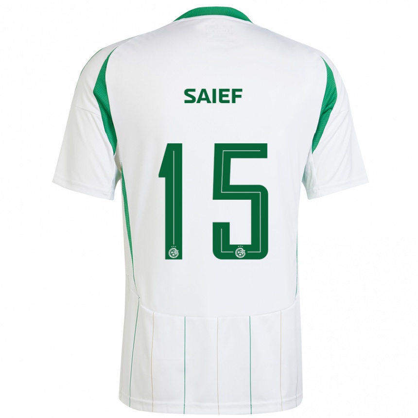 Niño Fútbol Camiseta Kenny Saief #15 Blanco Verde 2ª Equipación 2024/25 Argentina