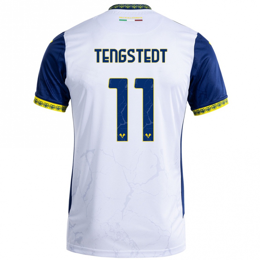 Niño Fútbol Camiseta Casper Tengstedt #11 Blanco Azul 2ª Equipación 2024/25 Argentina