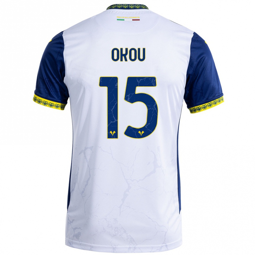 Niño Fútbol Camiseta Yllan Okou #15 Blanco Azul 2ª Equipación 2024/25 Argentina