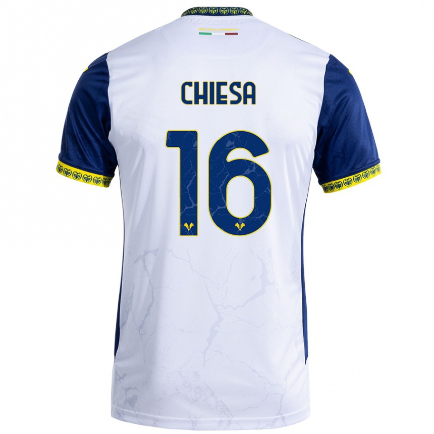 Niño Fútbol Camiseta Mattia Chiesa #16 Blanco Azul 2ª Equipación 2024/25 Argentina