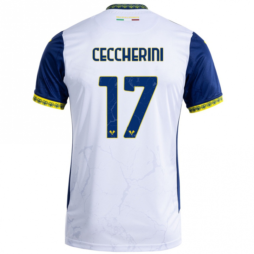 Niño Fútbol Camiseta Federico Ceccherini #17 Blanco Azul 2ª Equipación 2024/25 Argentina