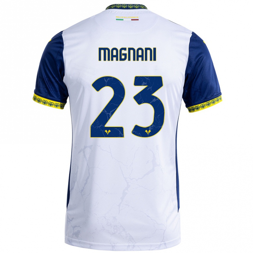 Niño Fútbol Camiseta Giangiacomo Magnani #23 Blanco Azul 2ª Equipación 2024/25 Argentina