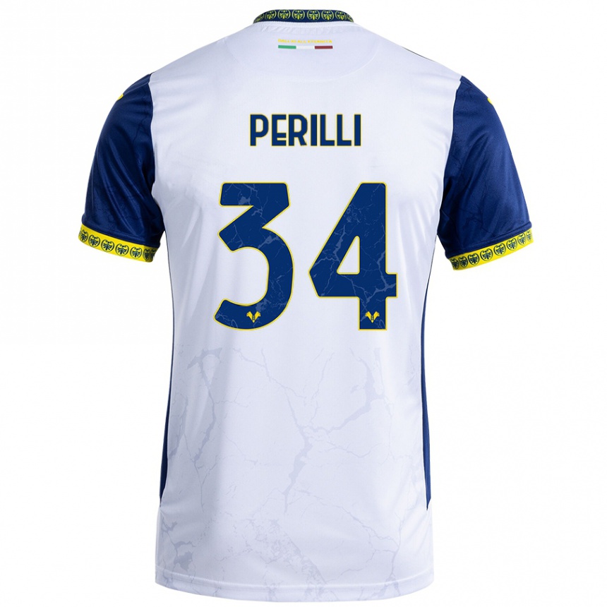 Niño Fútbol Camiseta Simone Perilli #34 Blanco Azul 2ª Equipación 2024/25 Argentina