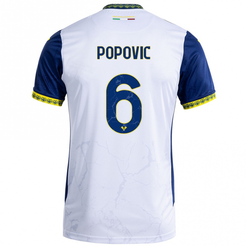 Niño Fútbol Camiseta Andrej Popovic #6 Blanco Azul 2ª Equipación 2024/25 Argentina