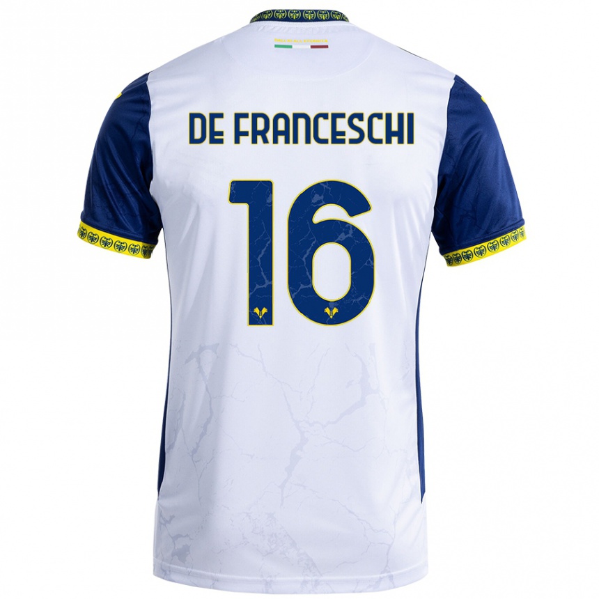 Niño Fútbol Camiseta Edoardo De Franceschi #16 Blanco Azul 2ª Equipación 2024/25 Argentina