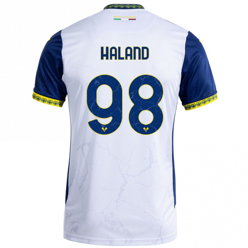 Niño Fútbol Camiseta Benedicte Iversen Håland #98 Blanco Azul 2ª Equipación 2024/25 Argentina