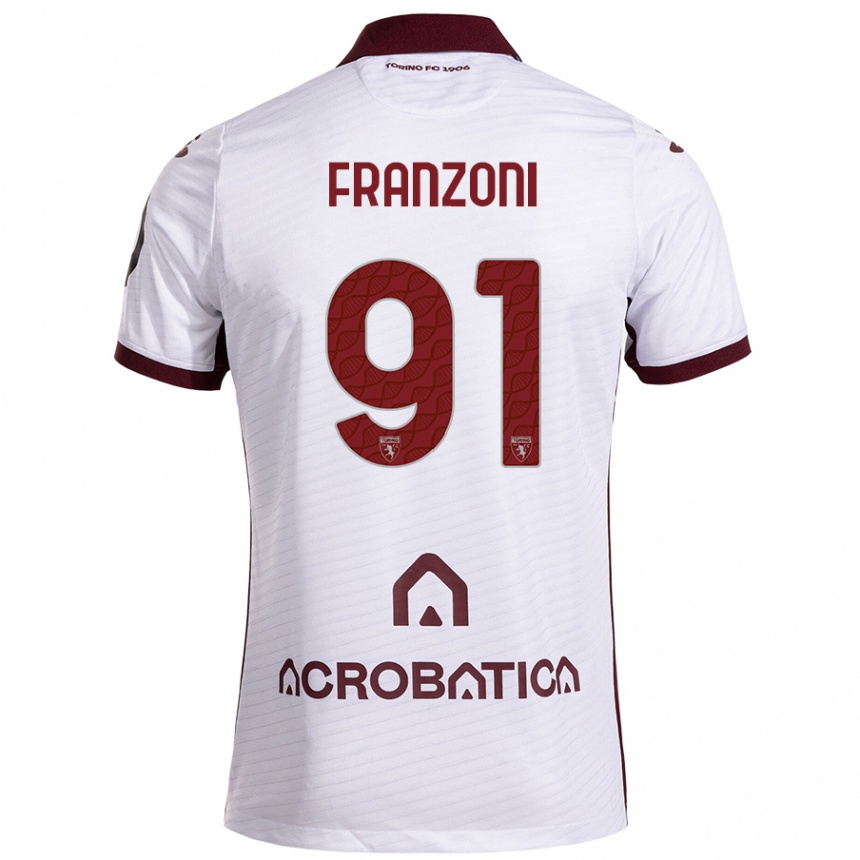 Niño Fútbol Camiseta Nicolò Franzoni #91 Blanco Granate 2ª Equipación 2024/25 Argentina