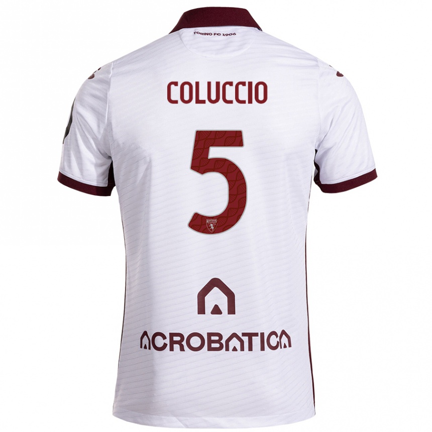 Niño Fútbol Camiseta Francesca Coluccio #5 Blanco Granate 2ª Equipación 2024/25 Argentina