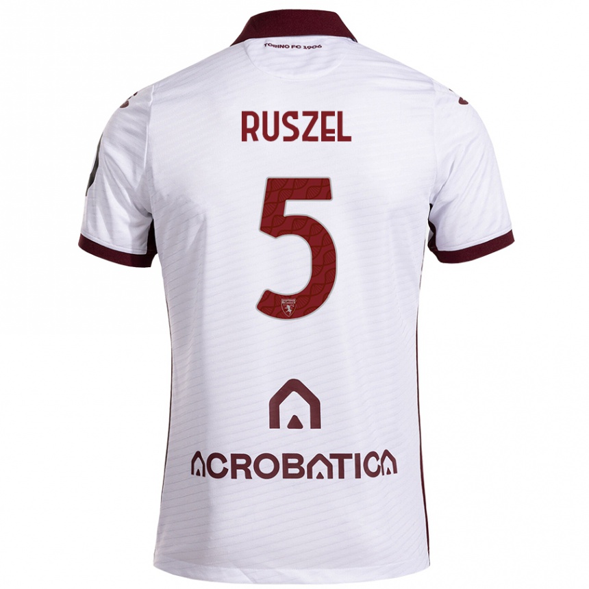 Niño Fútbol Camiseta Marcel Ruszel #5 Blanco Granate 2ª Equipación 2024/25 Argentina