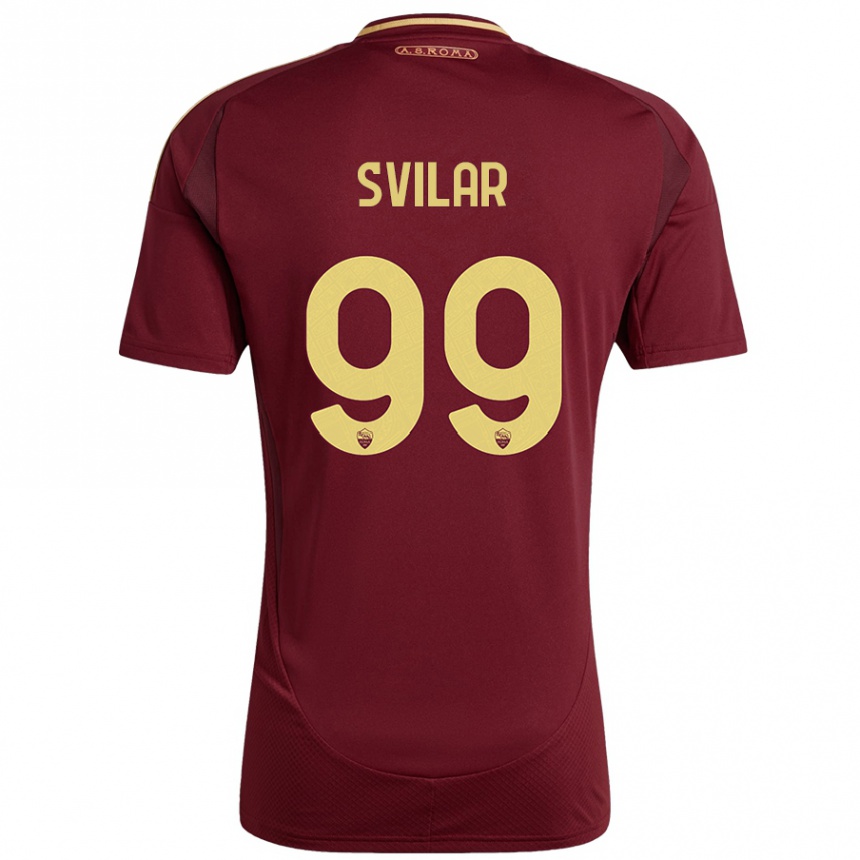 Hombre Fútbol Camiseta Mile Svilar #99 Rojo Marrón Dorado 1ª Equipación 2024/25 Argentina