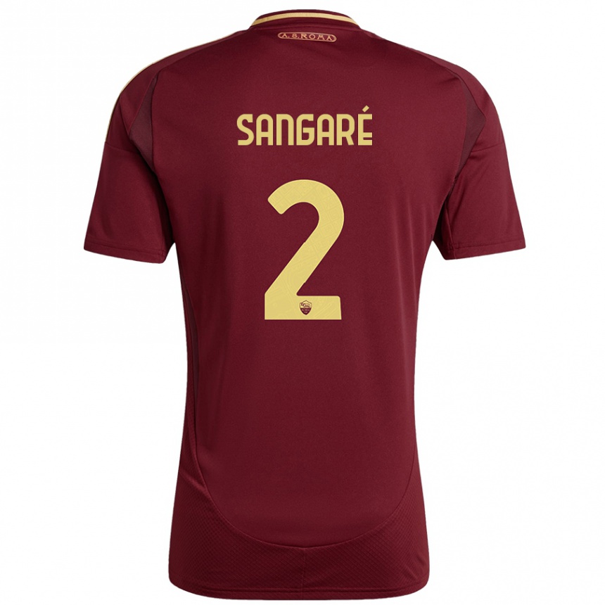 Hombre Fútbol Camiseta Buba Sangaré #2 Rojo Marrón Dorado 1ª Equipación 2024/25 Argentina