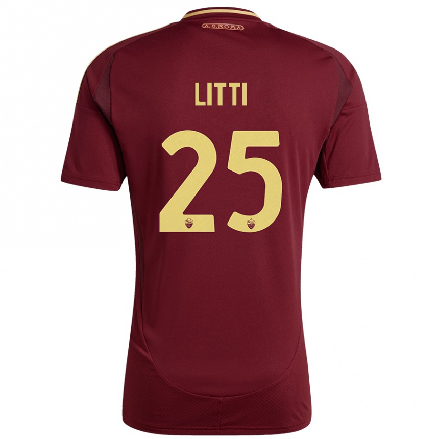 Hombre Fútbol Camiseta Marco Litti #25 Rojo Marrón Dorado 1ª Equipación 2024/25 Argentina