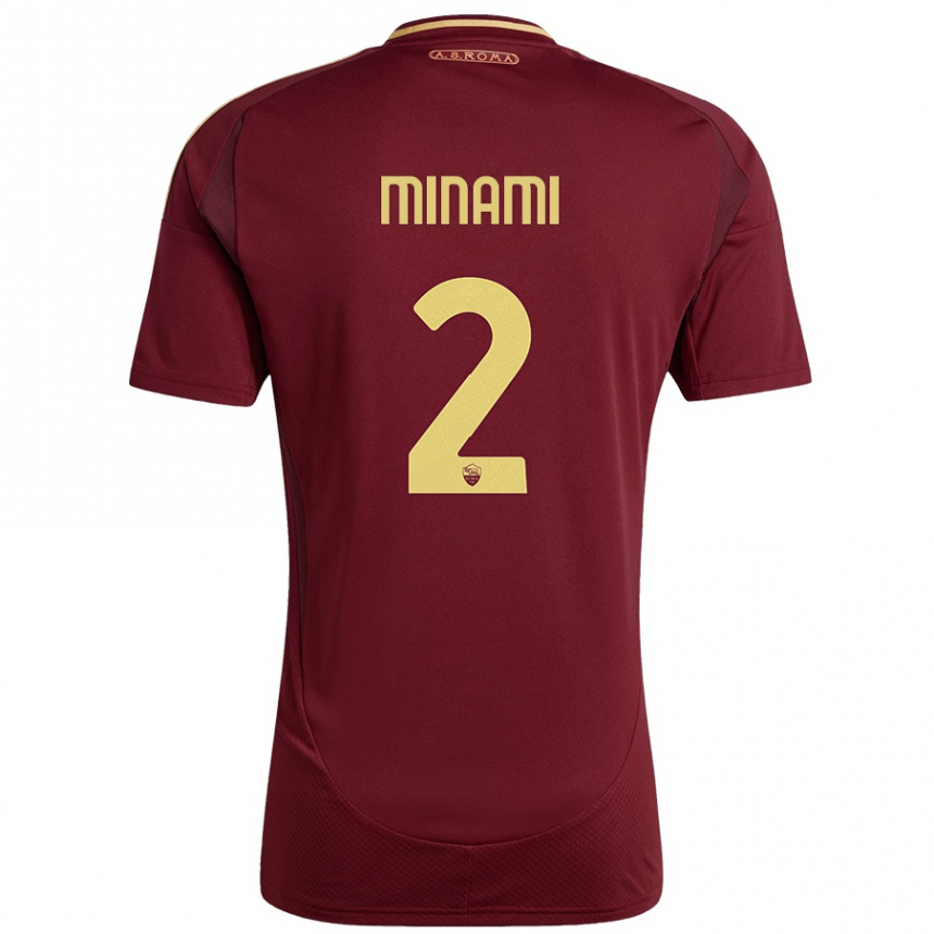 Hombre Fútbol Camiseta Moeka Minami #2 Rojo Marrón Dorado 1ª Equipación 2024/25 Argentina