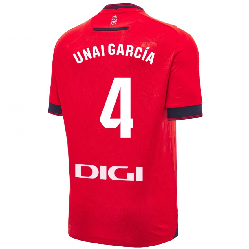 Hombre Fútbol Camiseta Unai García #4 Rojo Blanco 1ª Equipación 2024/25 Argentina