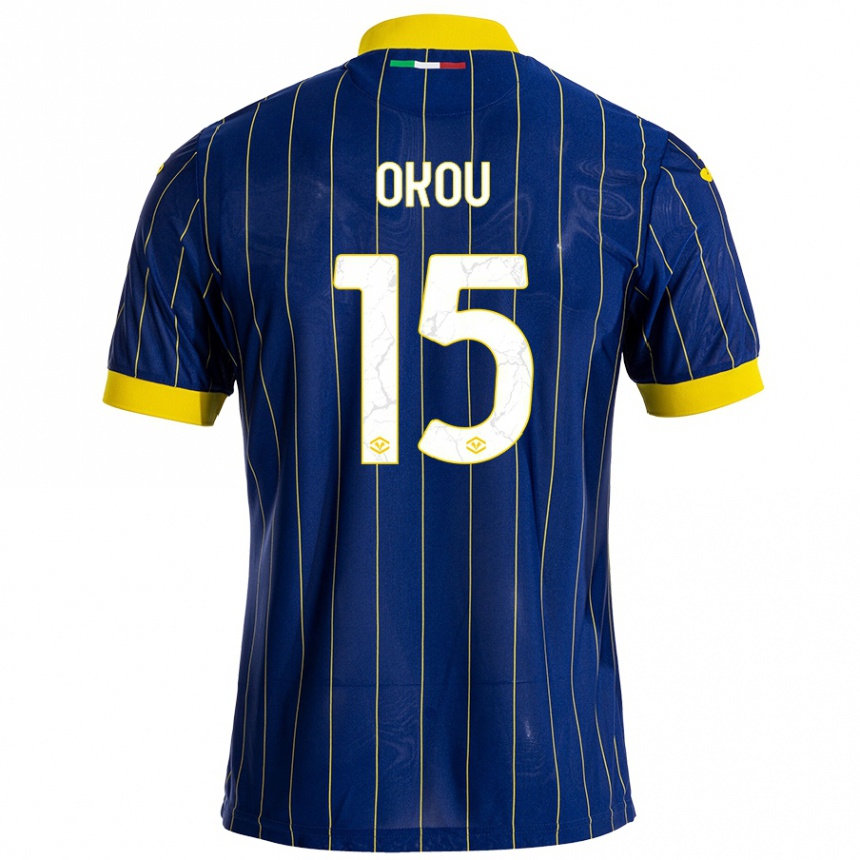 Hombre Fútbol Camiseta Yllan Okou #15 Azul Amarillo 1ª Equipación 2024/25 Argentina