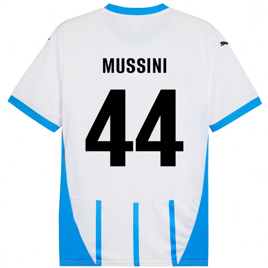 Hombre Fútbol Camiseta Andrea Mussini #44 Blanco Azul 2ª Equipación 2024/25 Argentina