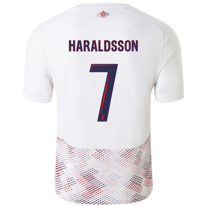 Hombre Fútbol Camiseta Hákon Arnar Haraldsson #7 Blanco Azul Real 2ª Equipación 2024/25 Argentina